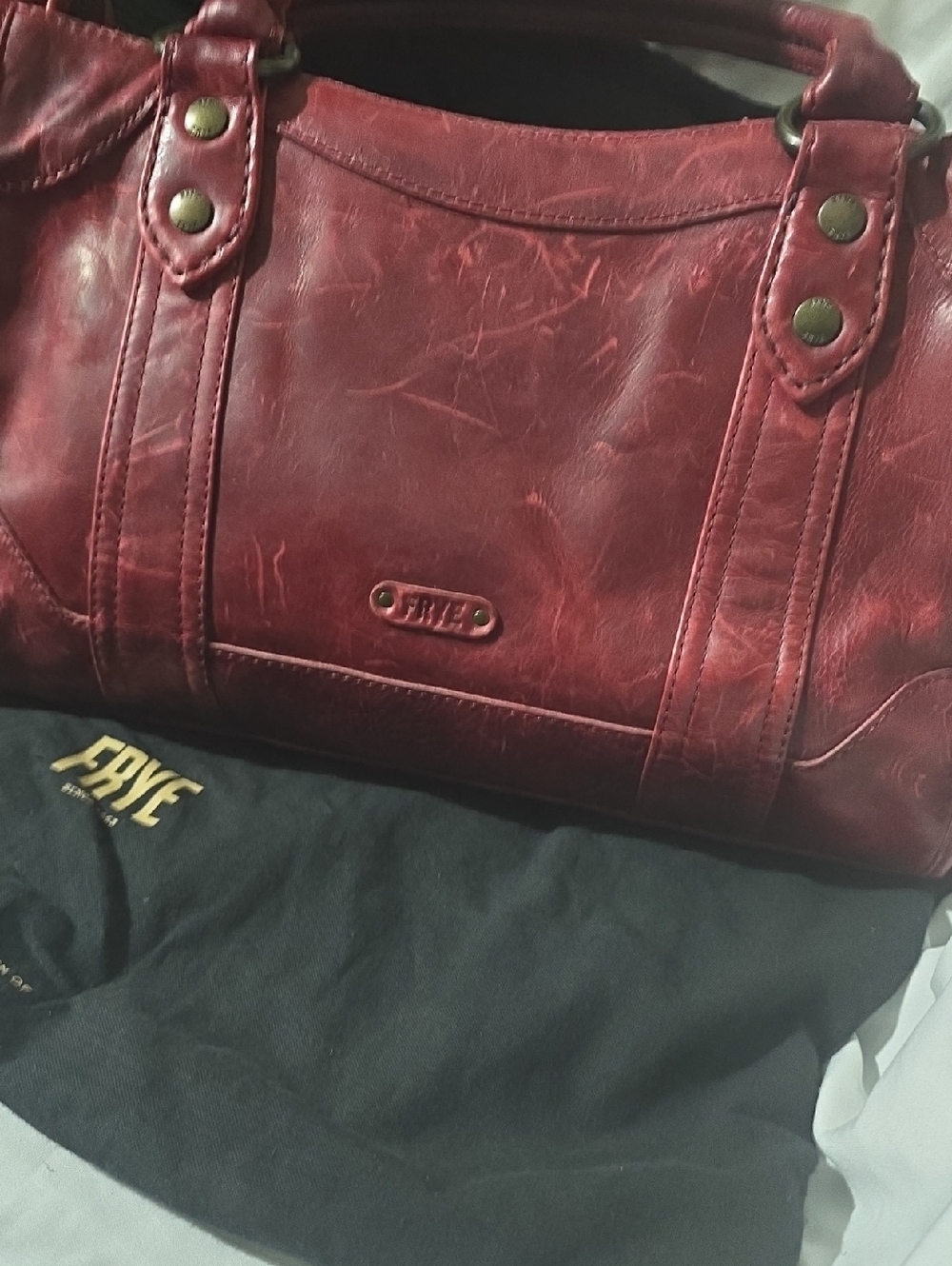 Frye Deep Red Leather Shoulder Bag with Dual Handles